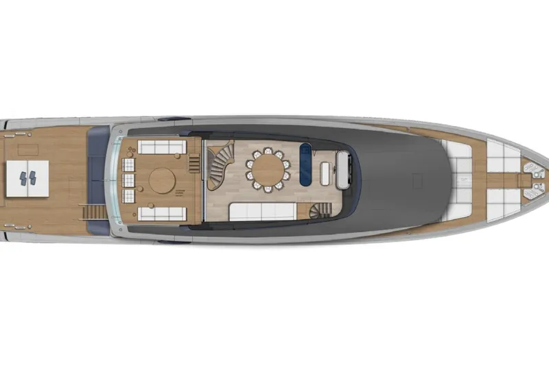 Slide: The Image of Top view of 2027 Sanlorenzo SX120 yacht layout, showcasing spacious deck and interior design. - 31