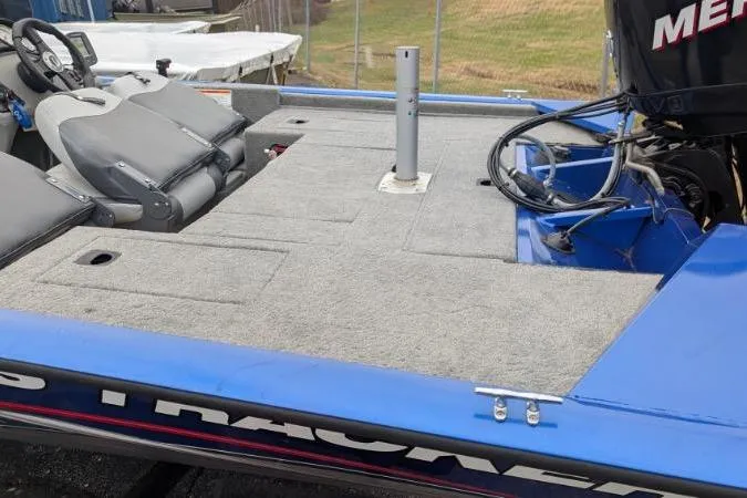 Slide: The Image of 2011 Bass Tracker PRO TEAM 175 TF boat with gray seating and blue exterior. - 6