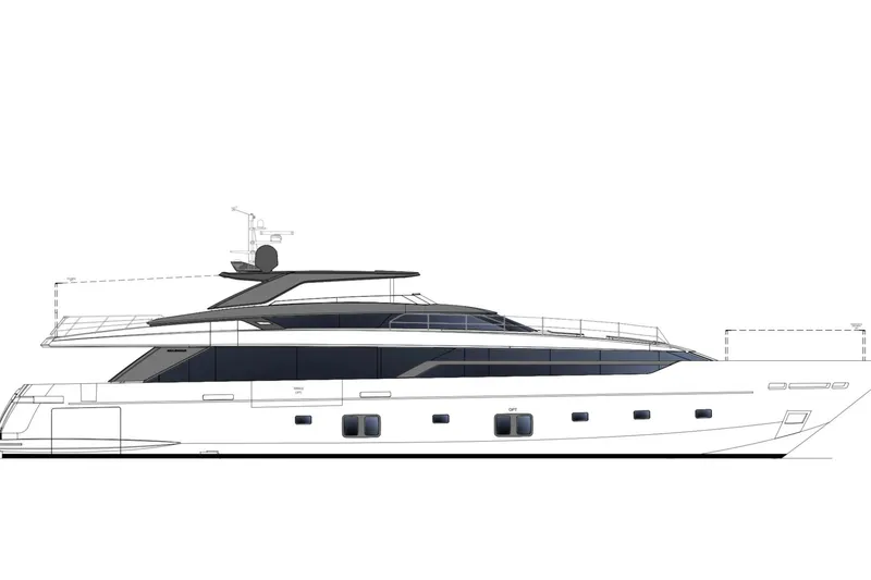 Slide: The Image of Side view of 2026 Sanlorenzo SL120A luxury yacht design. - 16