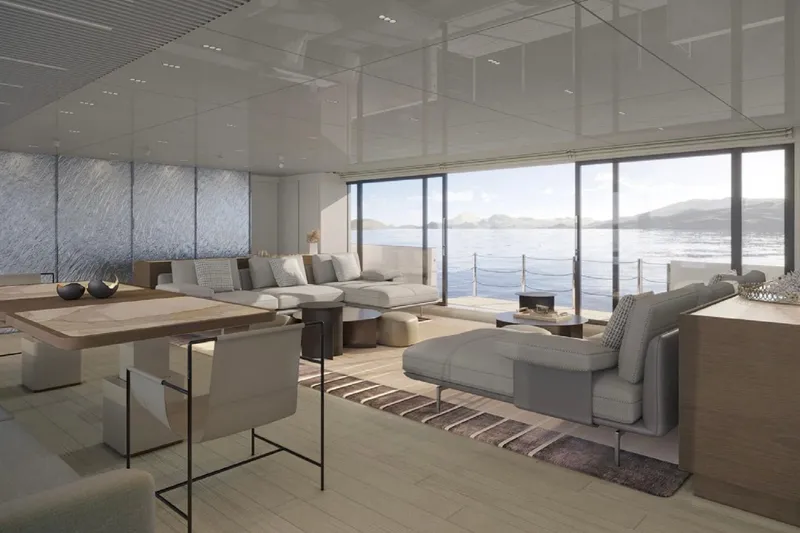 Slide: The Image of Luxurious interior of 2026 Sanlorenzo SL120A yacht with panoramic ocean views. - 6
