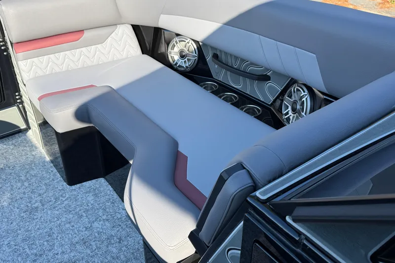 Slide: The Image of Luxurious seating in 2026 Revel RS25L boat with modern design and premium speakers. - 14