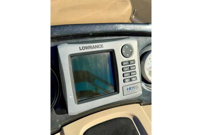 Slide: The Image of Lowrance HDS-5 marine GPS on 2012 Regency Sun Tracker Party Barge dashboard. - 22