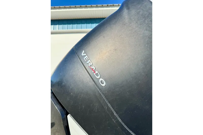 Slide: The Image of Close-up of a Verado engine on a 2012 Regency Sun Tracker Party Barge. - 8