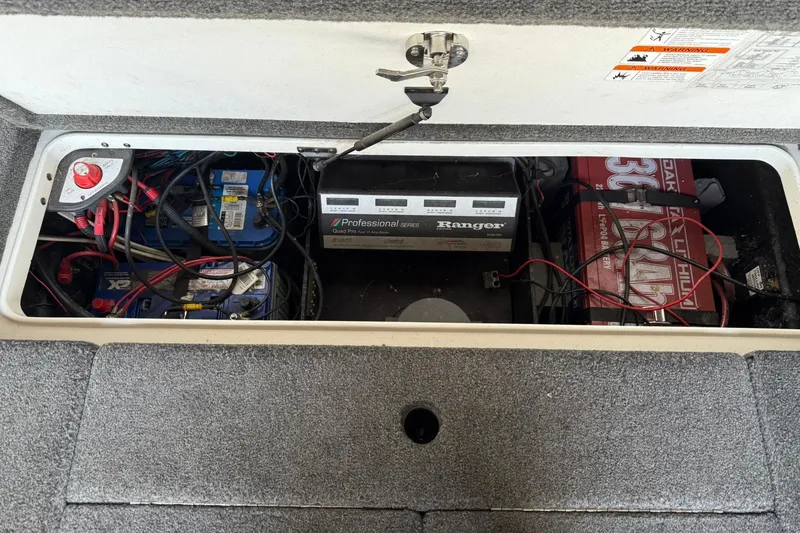 Slide: The Image of 2014 Ranger Z520 Comanche battery compartment with wiring and charger setup. - 5