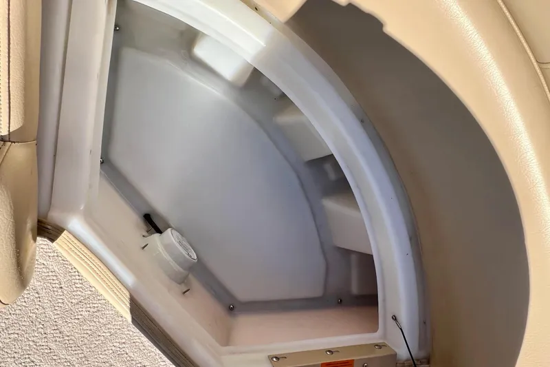 Slide: The Image of Interior view of 2013 South Bay 417 CR boat wiring and carpeted flooring. - 14