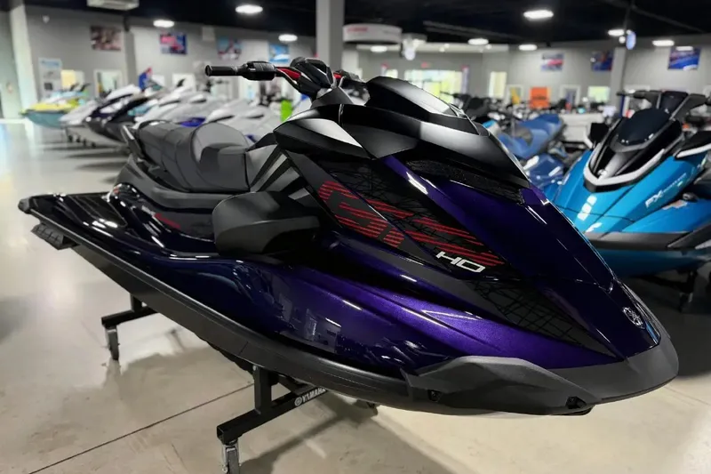The Image of 2026 Yamaha WaveRunner GP HO in showroom, sleek design, vibrant purple color. - 0