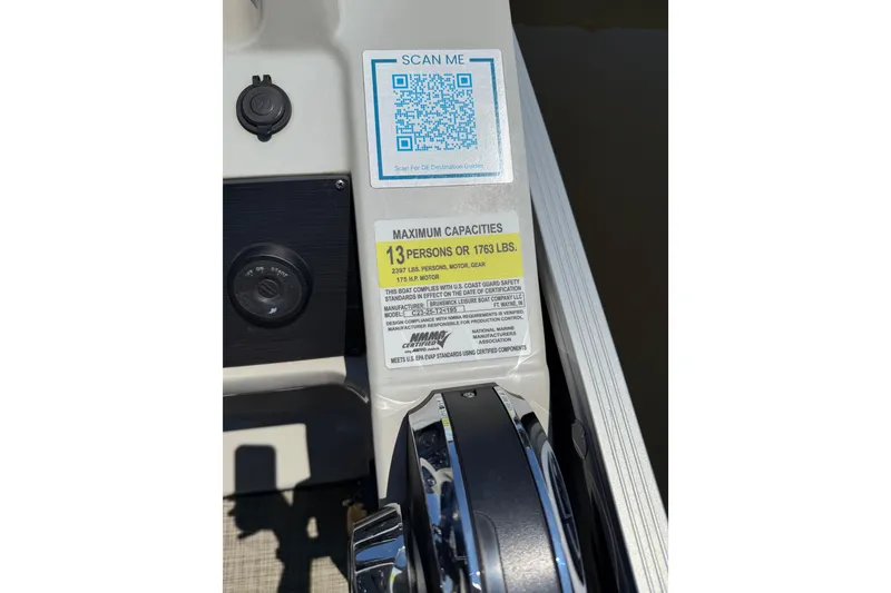 Slide: The Image of 2023 Cypress Cay Seabreeze 232 boat capacity label and QR code detail. - 7