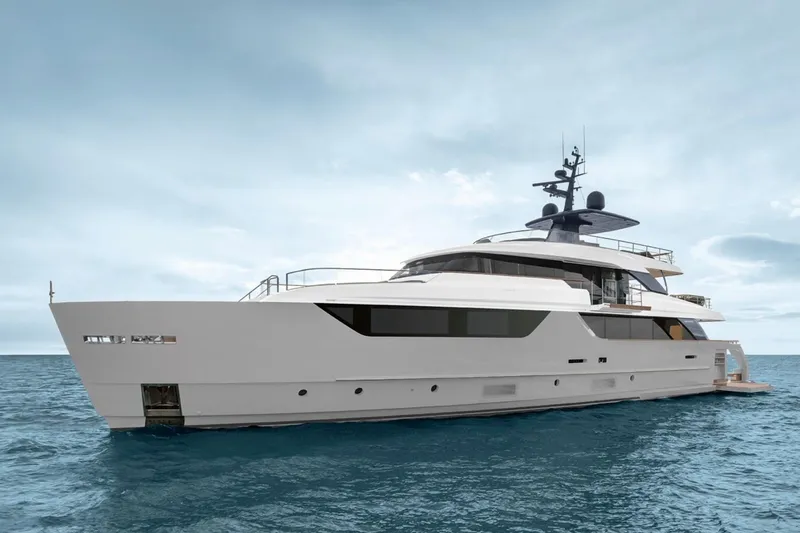Slide: The Image of Luxury Sanlorenzo SD118 yacht, 2027 model, cruising on open sea under clear sky. - 3
