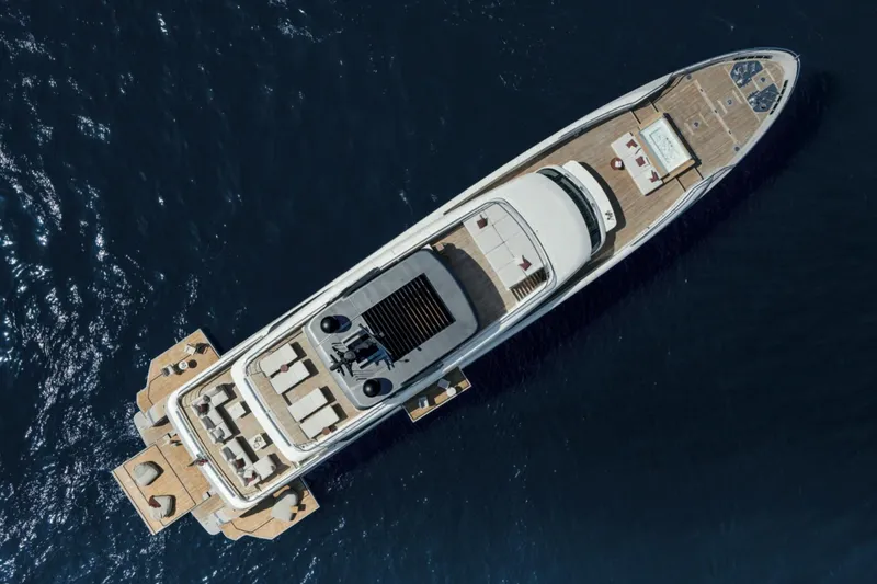 Slide: The Image of Aerial view of 2028 Sanlorenzo SD132 luxury yacht on open water. - 5