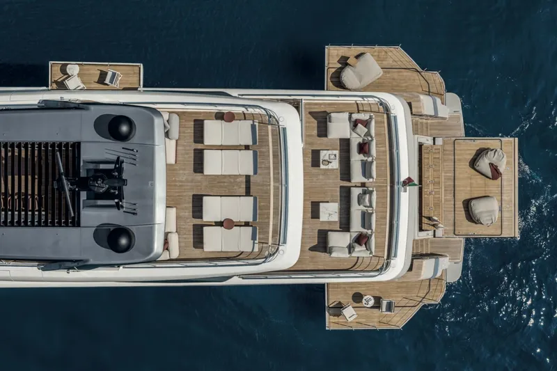 Slide: The Image of Aerial view of 2028 Sanlorenzo SD132 yacht with spacious deck and luxurious seating. - 6