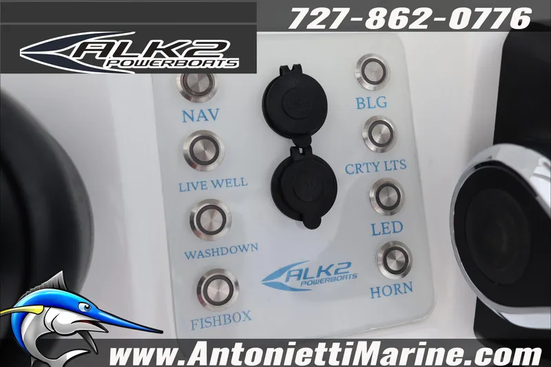 Slide: The Image of Control panel of 2026 ALK2 Powerboats 23 CRX with various function buttons. - 18