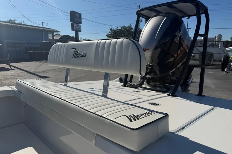 Slide: The Image of 2020 Maverick 18 HPX-V boat with Yamaha engine, featuring white seating and sleek design. - 15