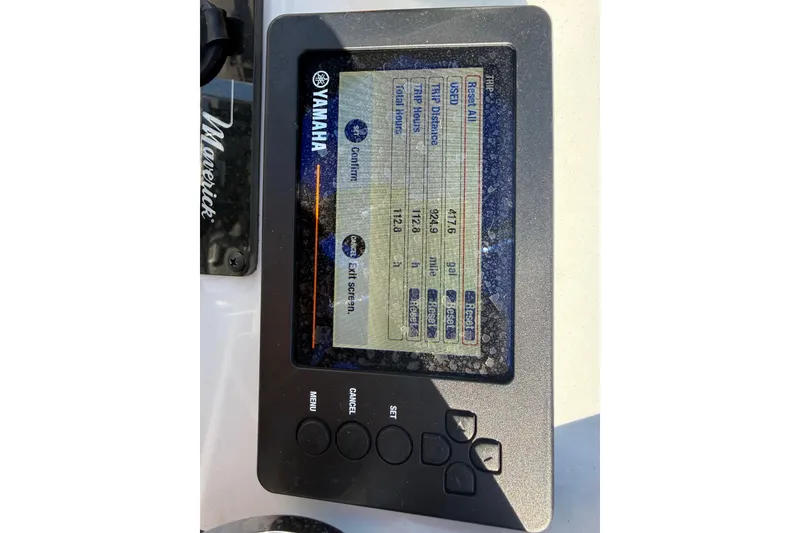 Slide: The Image of Yamaha display on 2020 Maverick 18 HPX-V boat showing trip data and settings. - 3