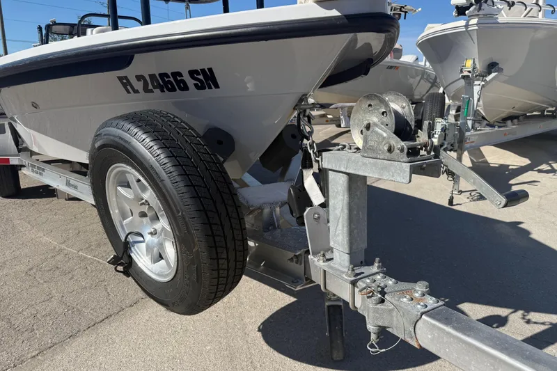 Slide: The Image of 2020 Maverick 18 HPX-V boat on trailer, close-up of wheel and hitch. - 4