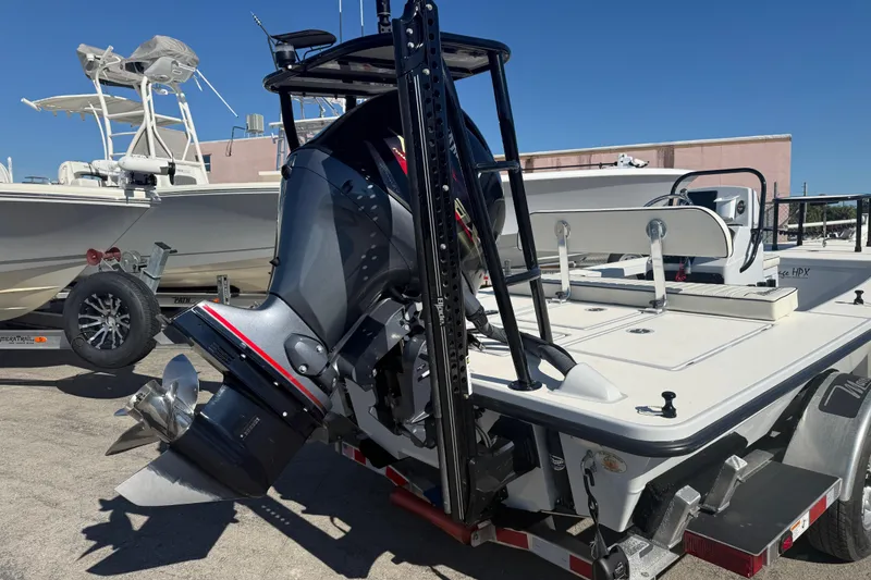 Slide: The Image of 2020 Maverick 18 HPX-V boat with powerful outboard motor on trailer. - 9