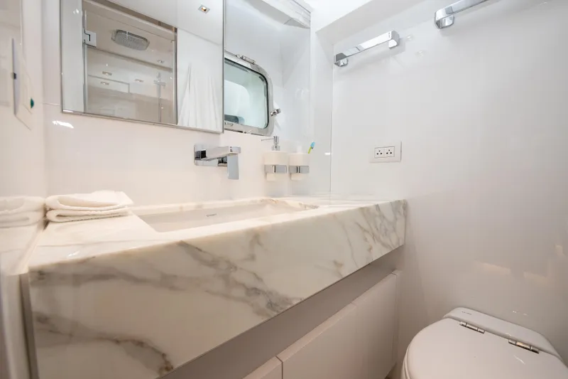 Slide: The Image of Luxurious bathroom in 2022 Sanlorenzo SL78 yacht with marble countertop and modern fixtures. - 30