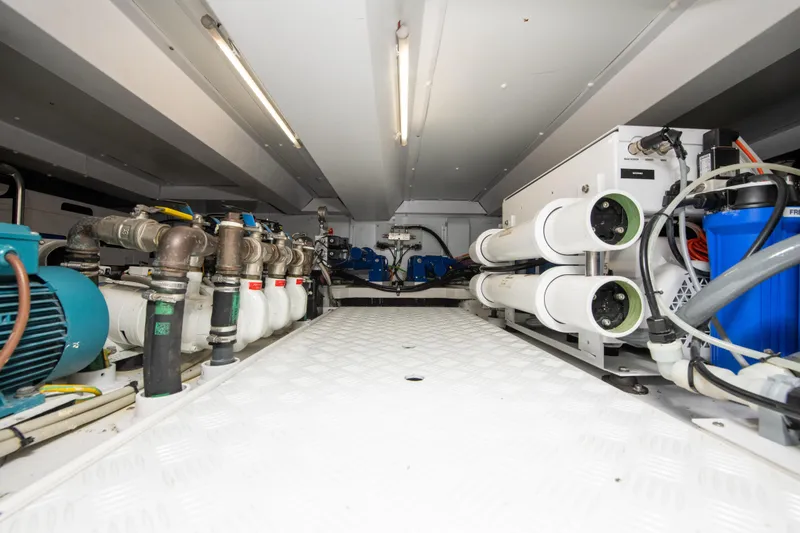 Slide: The Image of Engine room of 2022 Sanlorenzo SL78 yacht, showcasing mechanical systems and equipment. - 35