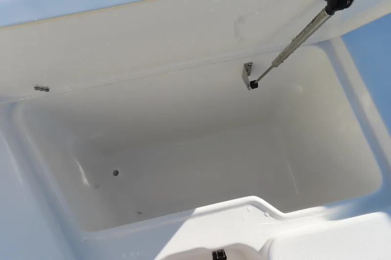 Slide: The Image of 2023 Sea Hunt Ultra 234 storage compartment with hydraulic lift support. - 10