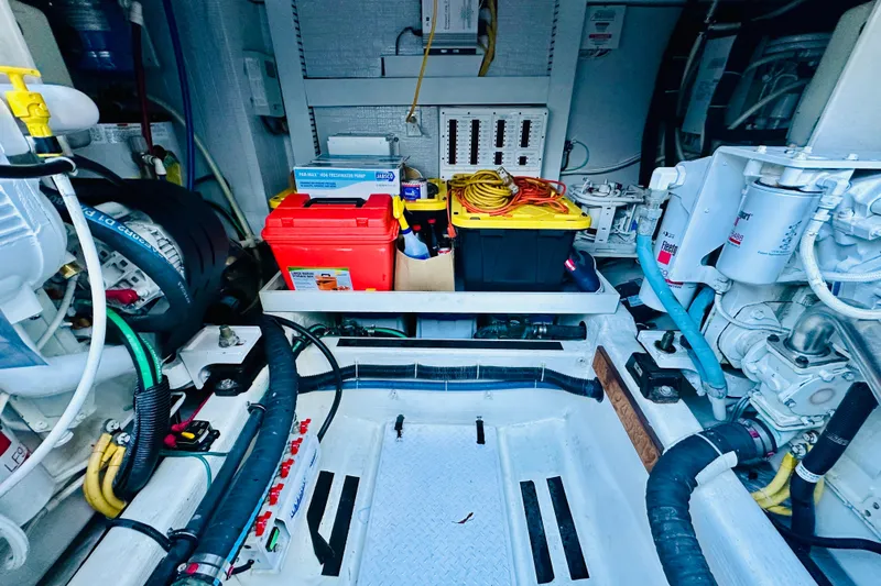 Slide: The Image of Engine room of 2013 Sabre 48 Salon Express with tools and equipment. - 23