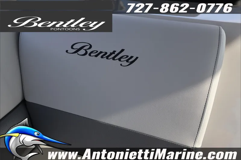 Slide: The Image of 2026 Bentley Pontoons 243 Fish-N-Cruise seat with logo, Antonietti Marine branding. - 17