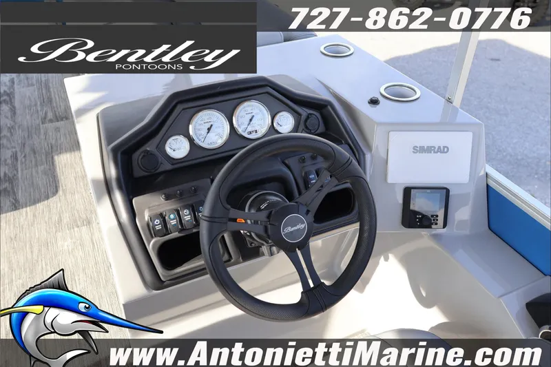 Slide: The Image of Steering console of 2026 Bentley Pontoons 243 Fish-N-Cruise with Simrad display. - 20