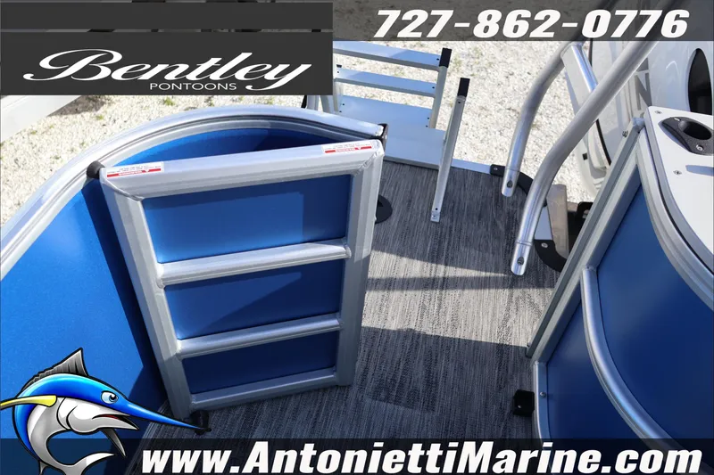 Slide: The Image of 2026 Bentley Pontoons 243 Fish-N-Cruise deck with ladder, showcased by Antonietti Marine. - 29