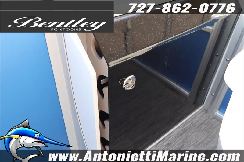 Slide: The Image of 2026 Bentley Pontoons 243 Fish-N-Cruise boat detail with contact information and logo. - 35