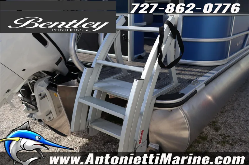 Slide: The Image of 2026 Bentley Pontoons 243 Fish-N-Cruise with ladder and motor, Antonietti Marine branding. - 8