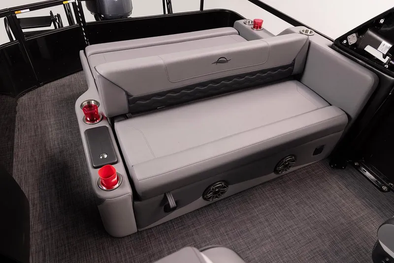 Slide: The Image of Interior of 2026 SunCatcher Diamond Elite 324 SL pontoon boat with luxurious seating. - 10