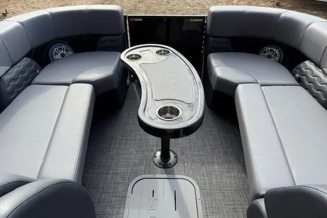 Slide: The Image of Manufacturer Provided Image: 2026 SunCatcher Diamond Elite 324 SL boat interior with modern helm and seating. - 31