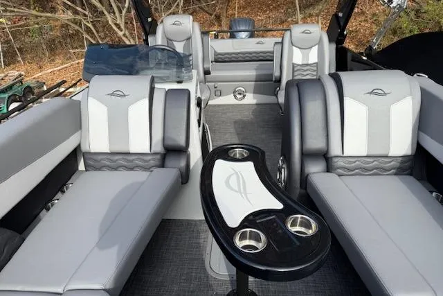 Slide: The Image of Manufacturer Provided Image: 2026 SunCatcher Diamond Elite 324 SL pontoon boat, top view, showcasing seating and layout. - 32