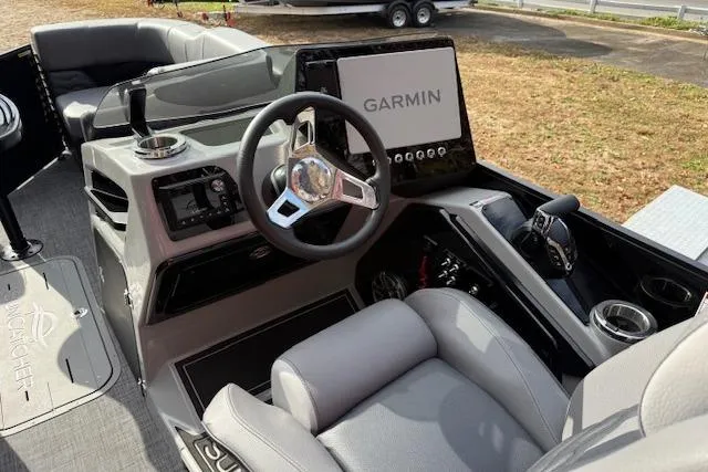 Slide: The Image of Manufacturer Provided Image: Luxurious seating area on 2026 SunCatcher Diamond Elite 324 SL boat with cup holders. - 36