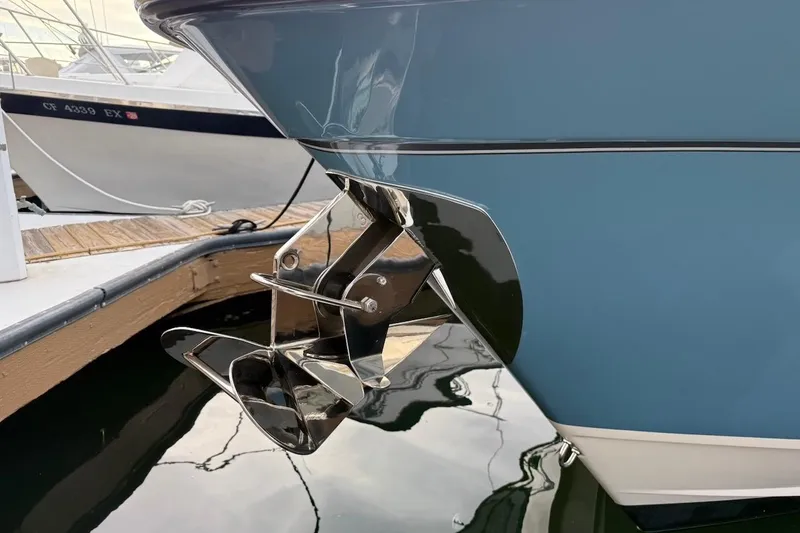 Slide: The Image of 2022 Grady-White Freedom 307 boat anchor detail at dock. - 12