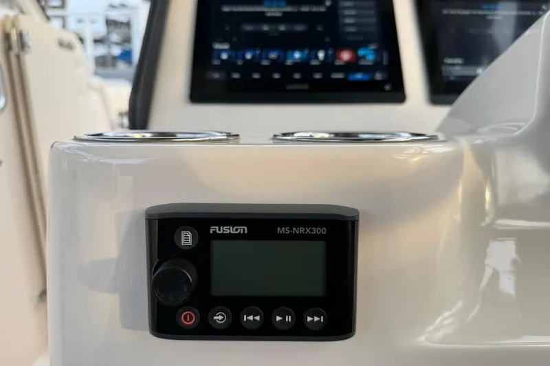 Slide: The Image of Fusion MS-NRX300 stereo on 2022 Grady-White Freedom 307 boat dashboard. - 40