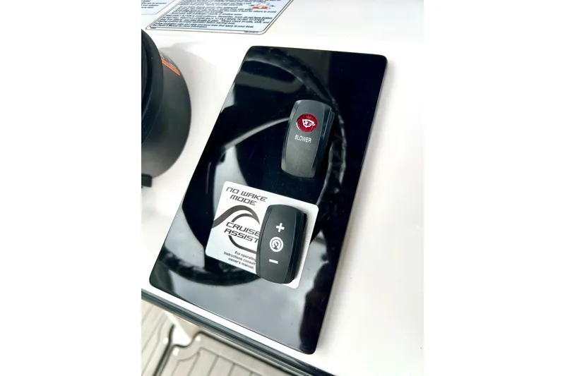 Slide: The Image of Control panel of 2022 Yamaha Boats 255 FSH Sport H featuring no wake mode and cruise assist. - 43