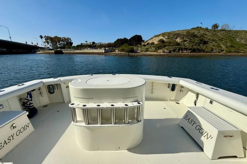 Slide: The Image of 1996 Egg Harbor 35 Sport Fisherman boat deck with scenic water view. - 54