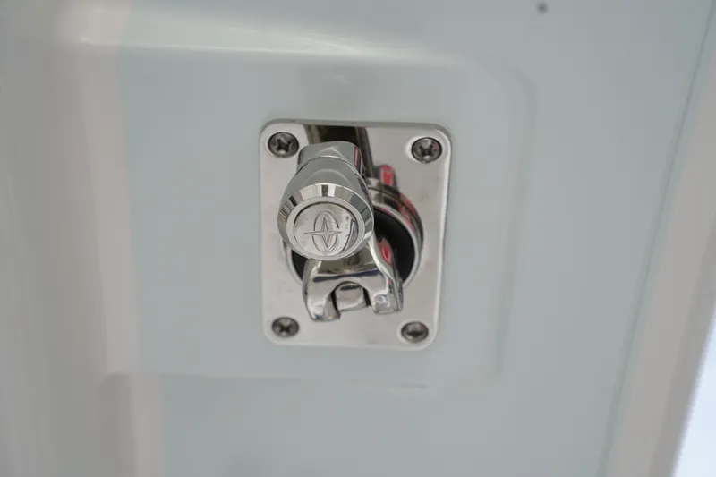 Slide: The Image of Chrome latch detail on 2025 Regulator 37 boat. - 70