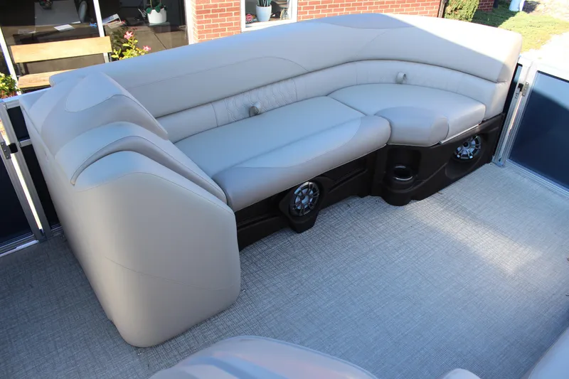 Slide: The Image of 2026 Tahoe Pontoon LTZ Elite interior with plush seating and integrated speakers. - 15