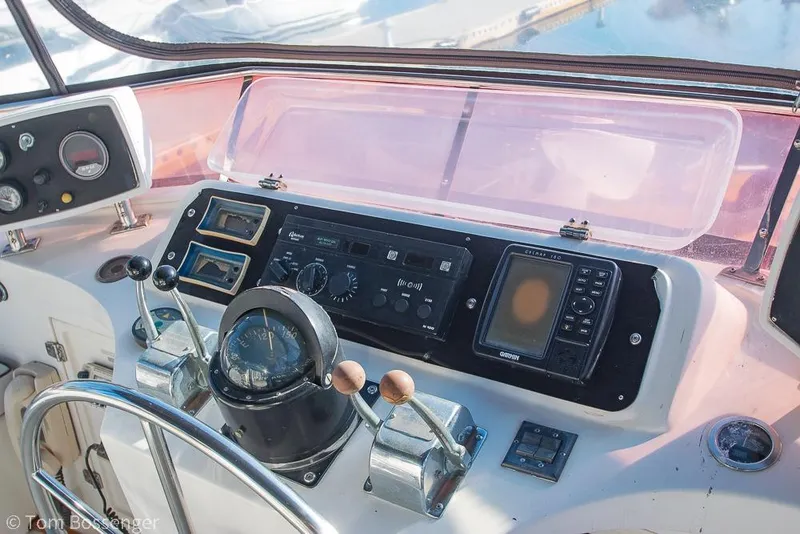 Slide: The Image of Control panel of a 1985 Spindrift 40 boat with navigation instruments. - 32
