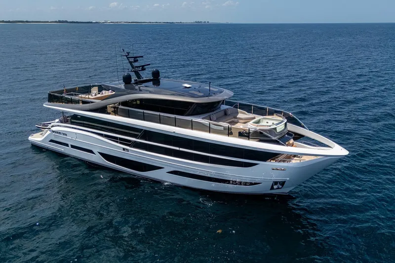The Image of Luxurious 2022 Princess X95 yacht cruising on open sea, featuring sleek modern design. - 0
