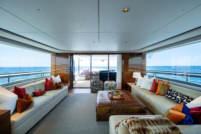 Slide: The Image of Luxurious interior of 2022 Princess X95 yacht with ocean view and elegant seating. - 14