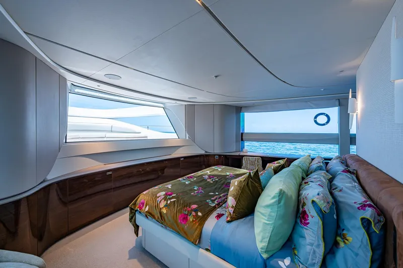 Slide: The Image of Luxurious bedroom interior on 2022 Princess X95 yacht with ocean view. - 30