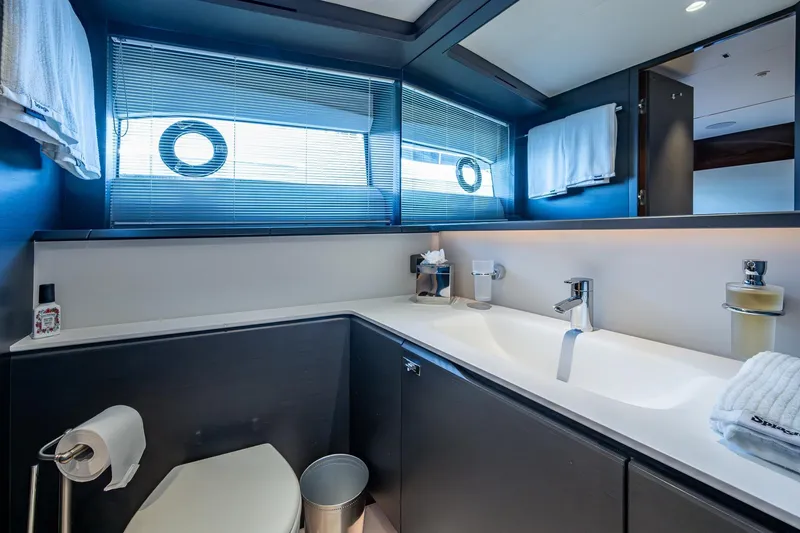 Slide: The Image of Luxurious bathroom in 2022 Princess X95 yacht with modern fixtures and elegant design. - 35