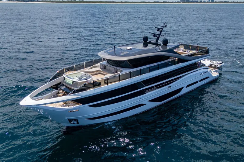 Slide: The Image of Luxurious 2022 Princess X95 yacht cruising on open water, showcasing sleek design and elegance. - 4