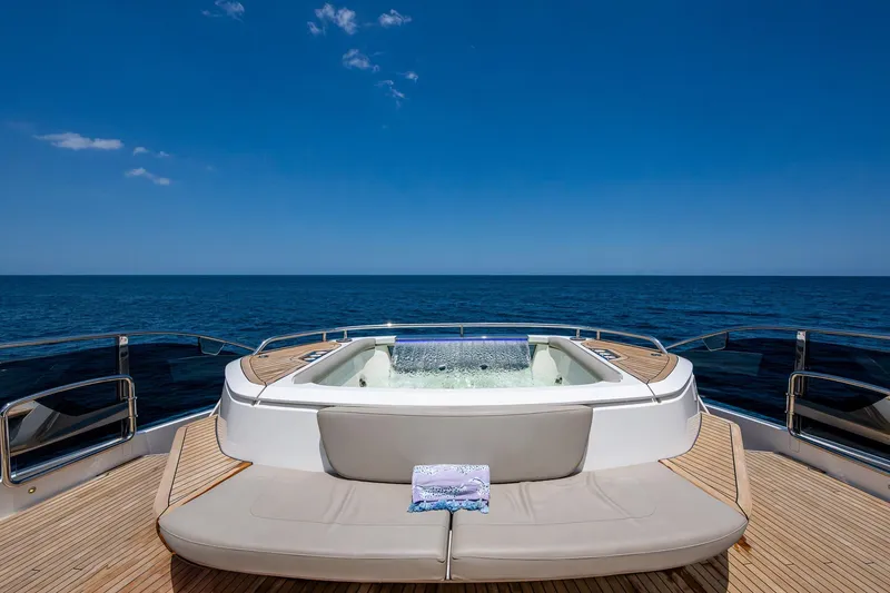 Slide: The Image of Luxurious 2022 Princess X95 yacht deck with jacuzzi and ocean view. - 81