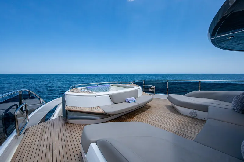Slide: The Image of Luxurious 2022 Princess X95 yacht deck with jacuzzi and ocean view. - 82