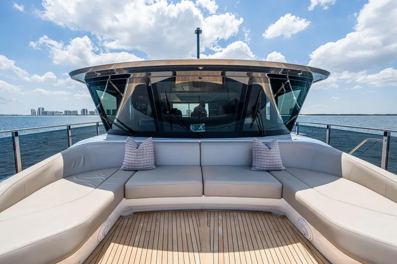 Slide: The Image of Luxurious 2022 Princess X95 yacht deck with plush seating and ocean view. - 83