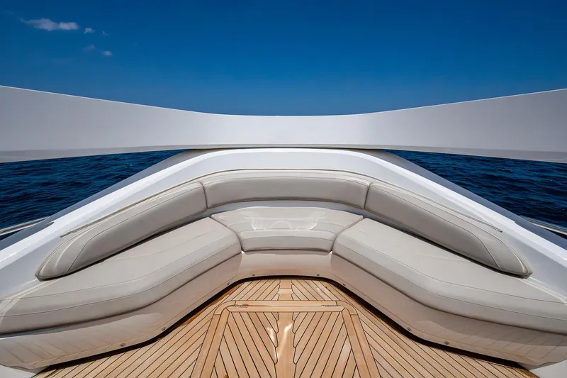 Slide: The Image of Luxurious 2022 Princess X95 yacht deck with elegant seating and ocean view. - 86