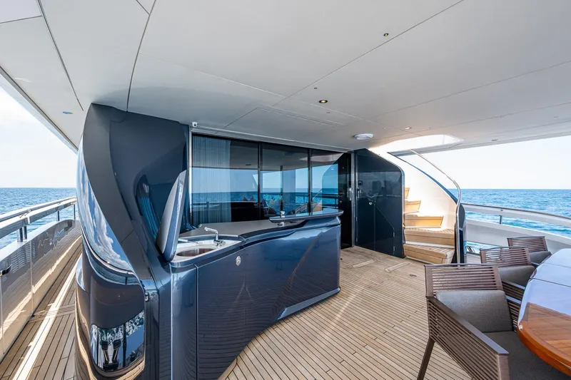 Slide: The Image of Luxurious 2022 Princess X95 yacht deck with modern seating and ocean view. - 93