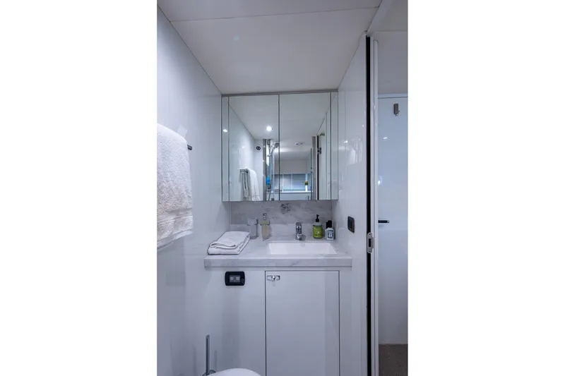 Slide: The Image of Luxurious bathroom in 2022 Princess X95 yacht with modern fixtures and elegant design. - 98